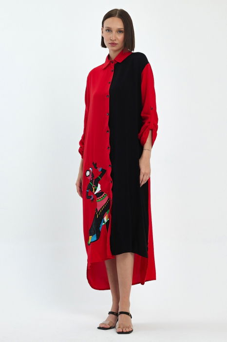 Rochie Cămașă Oversize cu Broderie | Vale woman