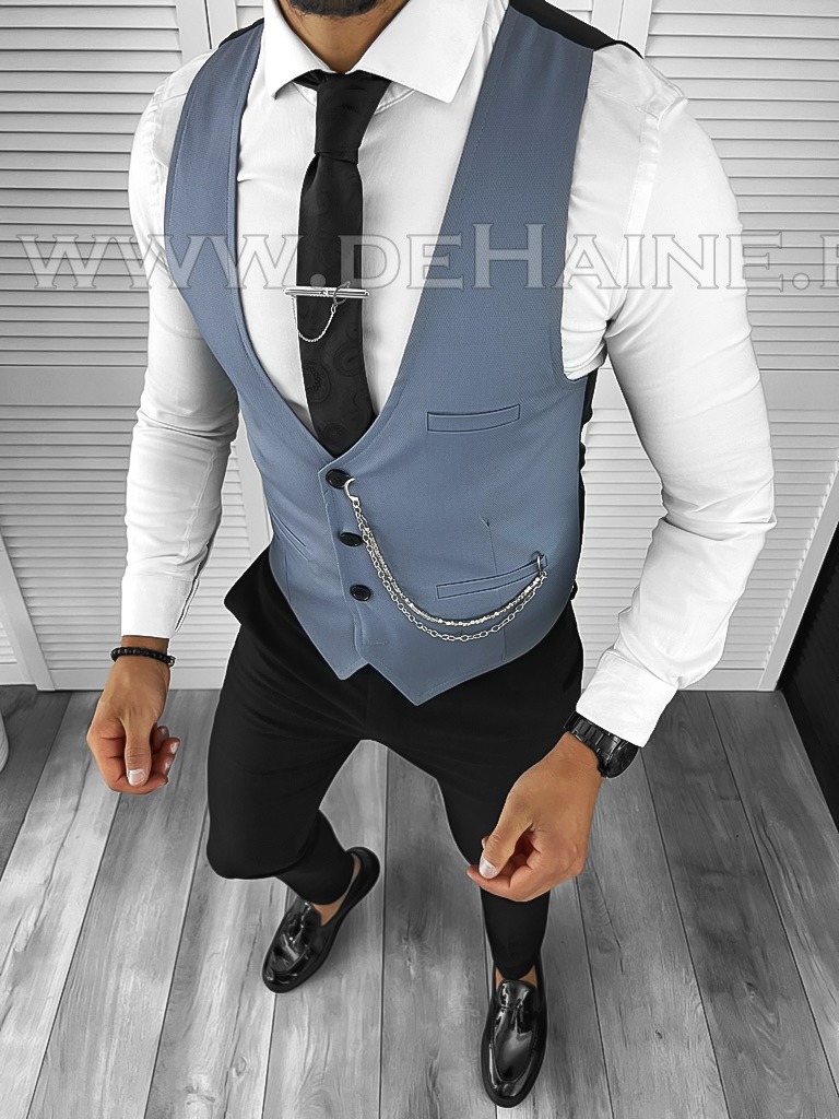 Vesta barbati eleganta slim fit bleu B8185