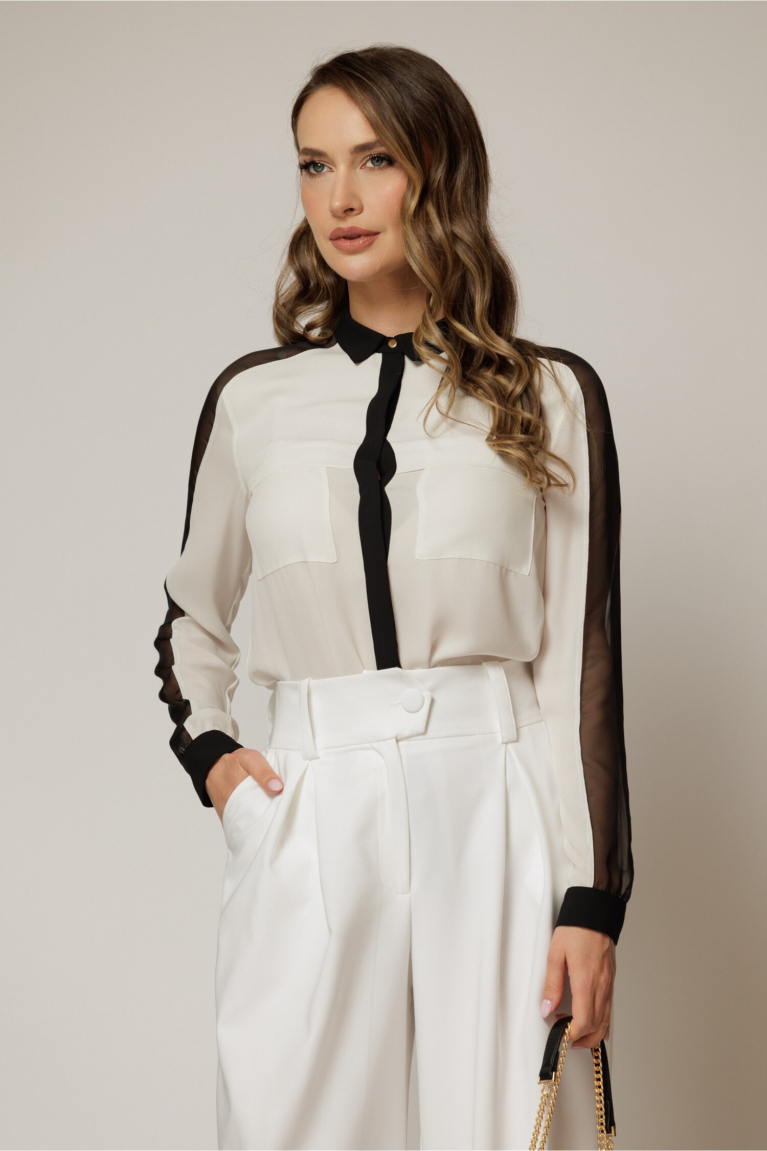 Camașă voal alb-negru elegantă | Design modern