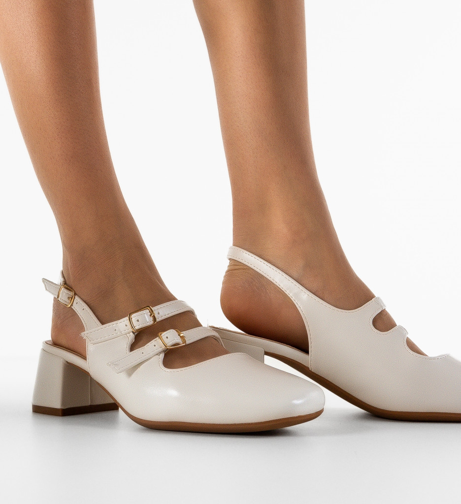 Pantofi Drina Albi cu Toc - Eleganță și Stil