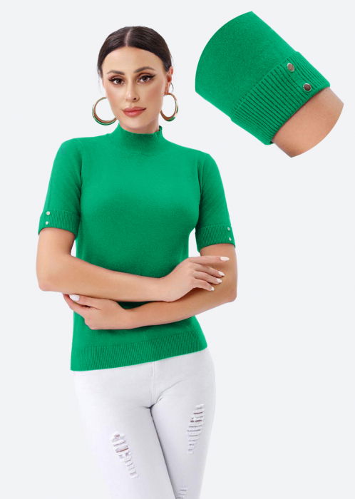 Pulover Porta Fortuna verde cu nasturei metalici