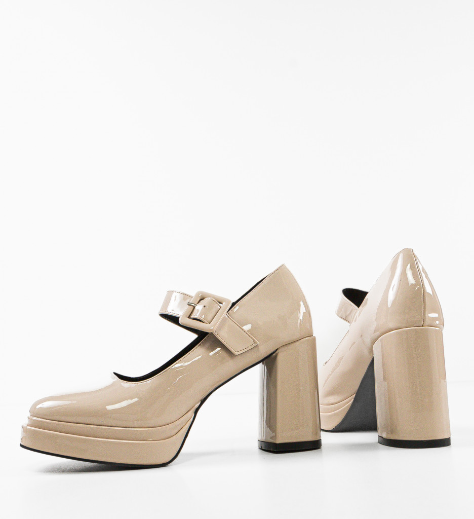 Pantofi Hanna Bej Eleganți cu Toc - imagine 6