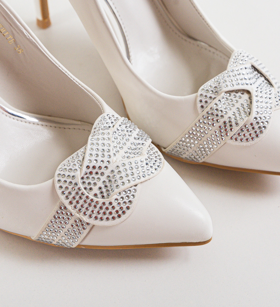 Pantofi Dama Brown Albi Eleganți cu Toc - imagine 8