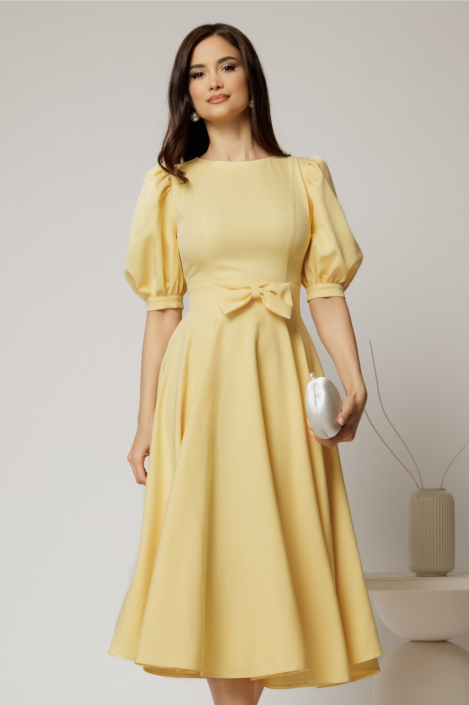 Rochie DY Fashion Galbenă Stofă Clos Elegantă