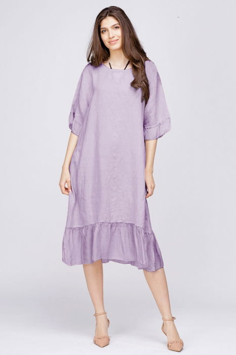 Rochie Rosa 99 In Lila cu Volane Elegante