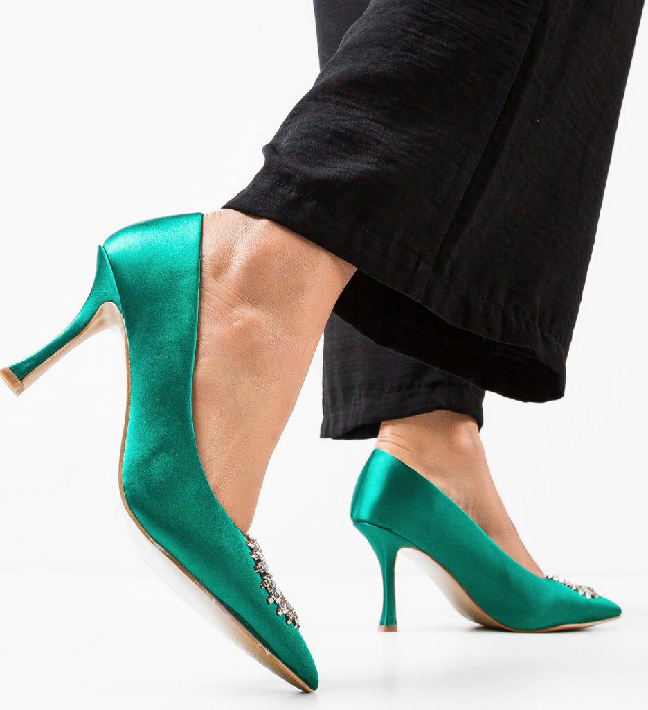 Pantofi Gallegos Verzi cu Toc Eleganți - imagine 3
