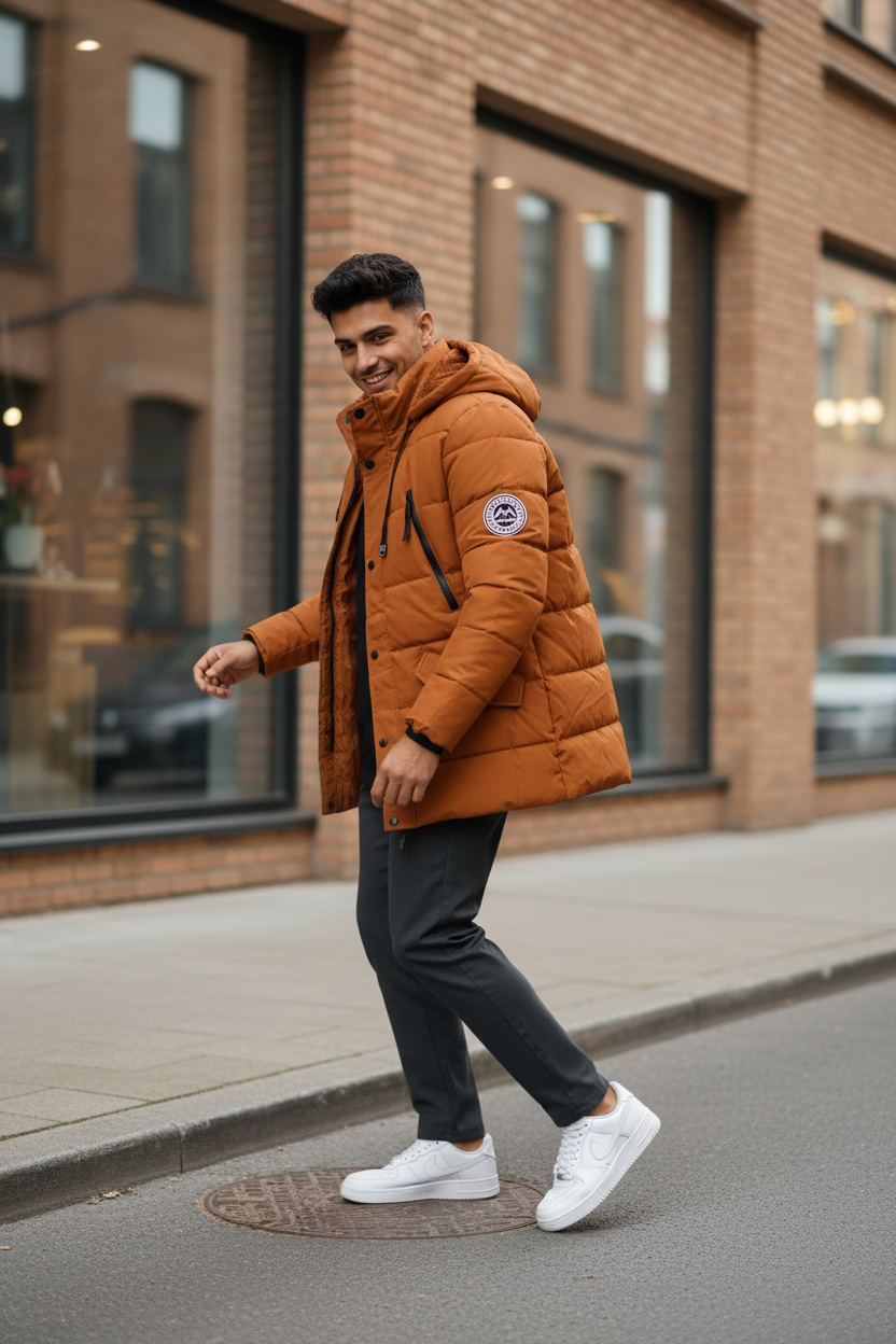 Geacă Iarnă Bărbați Portocalie Imblănită