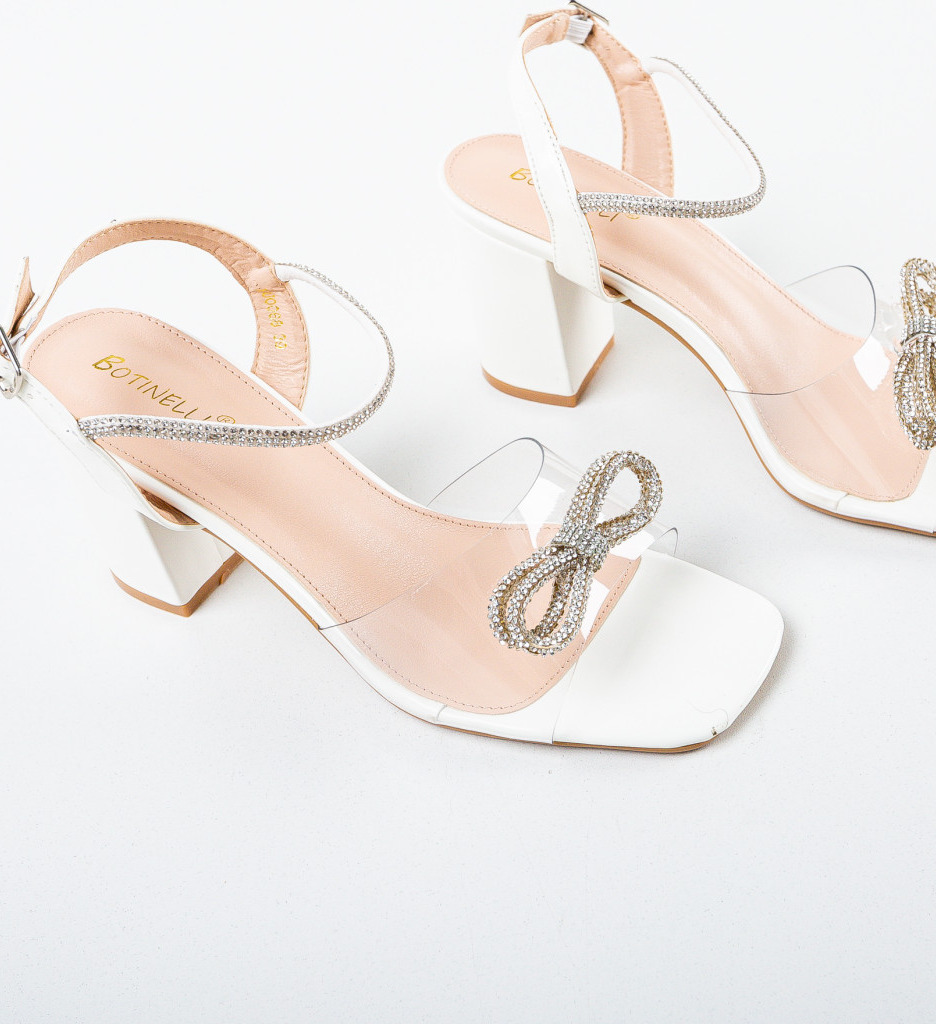 Sandale Dama Albe cu Toc Elegante Sampion - imagine 7