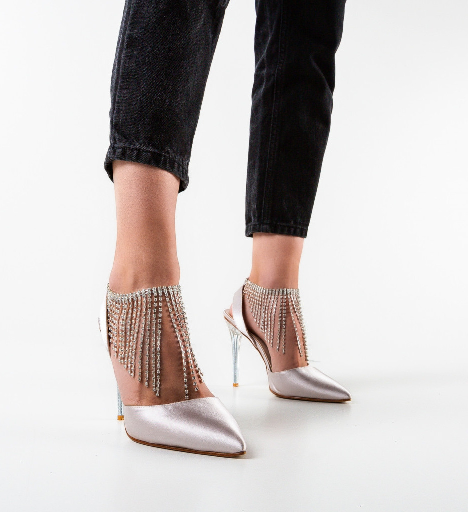 Pantofi dama Zyzyn Gri cu Toc Elegant - imagine 2