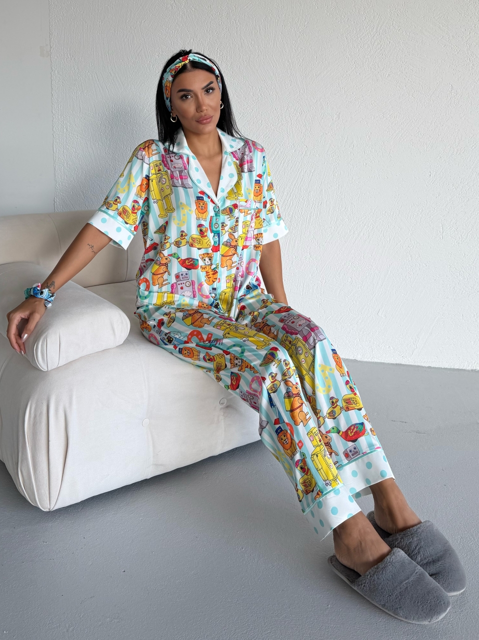 Set Pijama Dama 2 Piese Delis – Imprimeu Multicolor - imagine 5