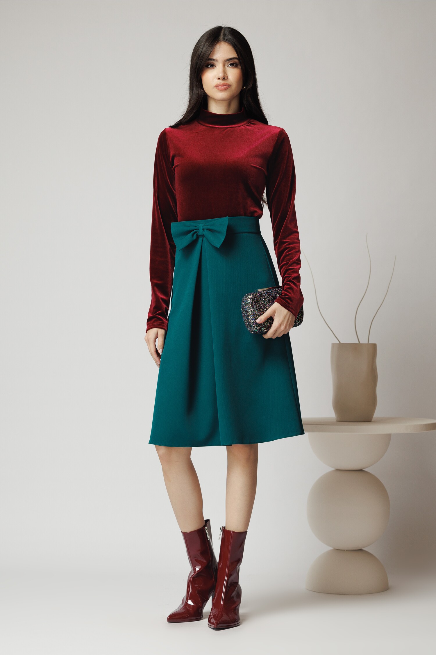 Fusta DY Fashion Midi Verde Stil Office