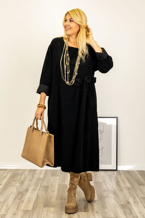 Rochie Catifea Neagră Stella Milani - Eleganță Unică