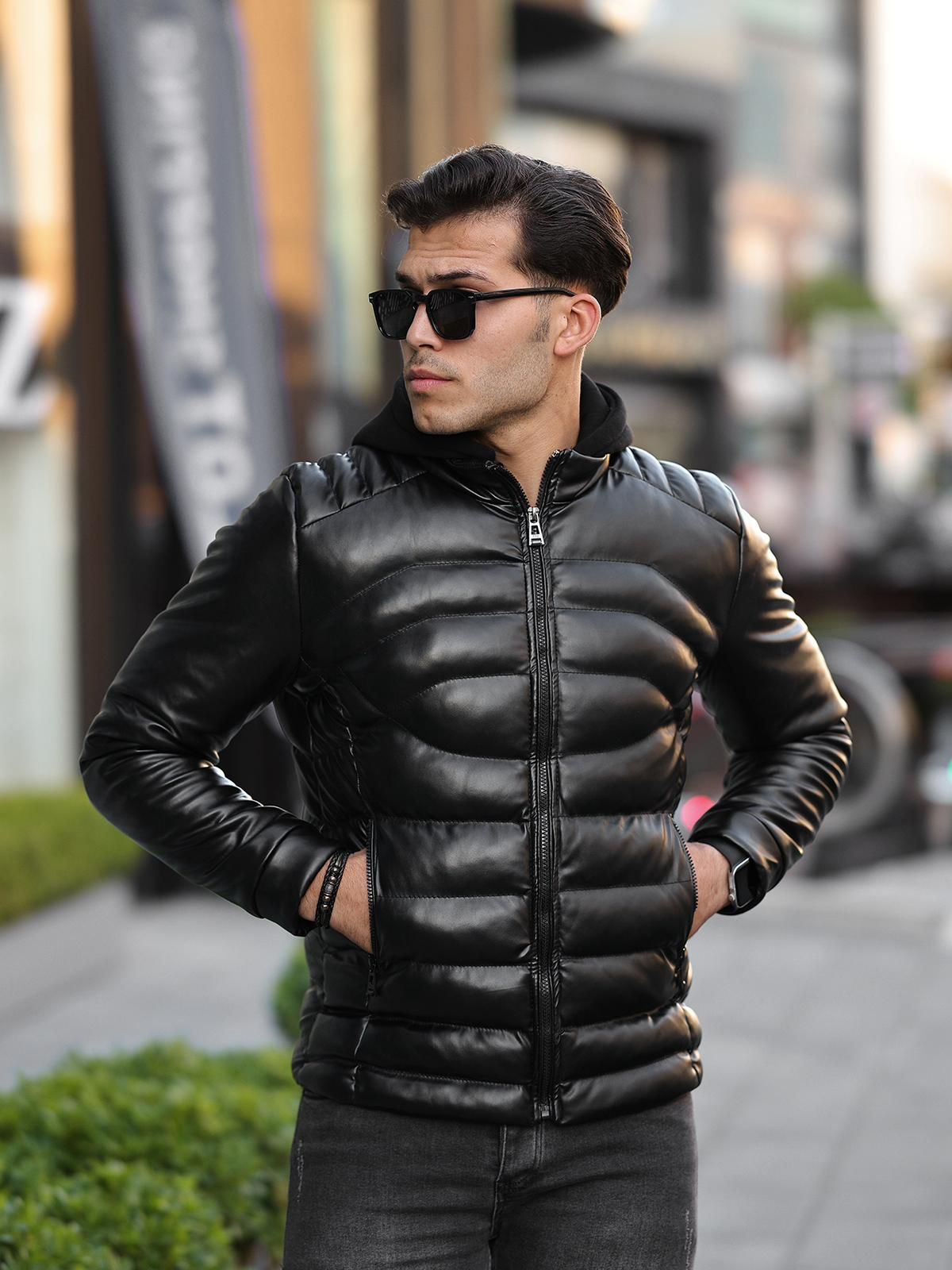 Geacă Iarnă Bărbați Neagră Slim Fit Călduroasă