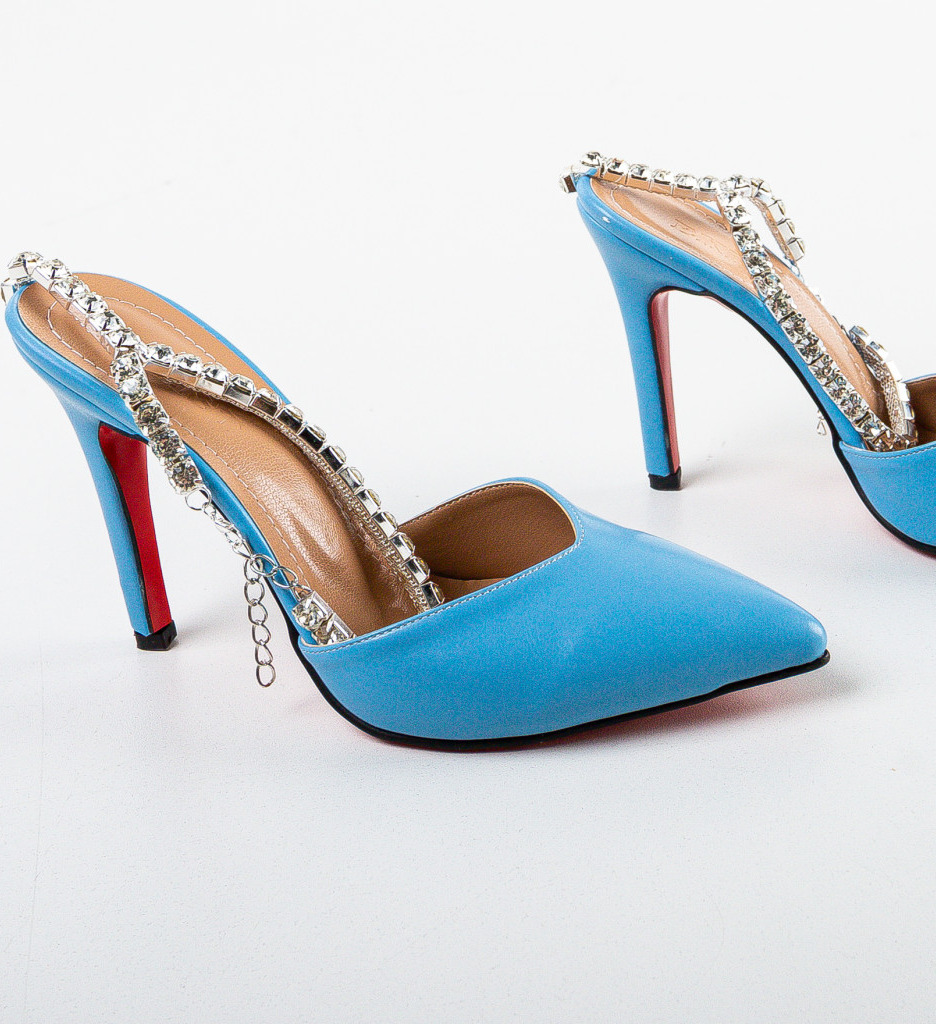 Pantofi Reberta Albastri Eleganți cu Toc - imagine 5