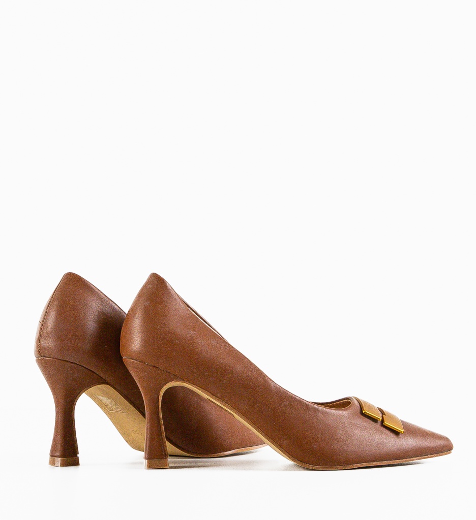 Pantofi dama Jaxy Camel cu toc elegant - imagine 5