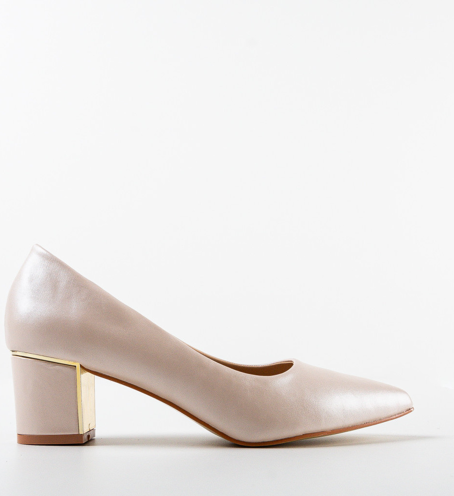Pantofi Gavin Bej Eleganți cu Toc - imagine 4