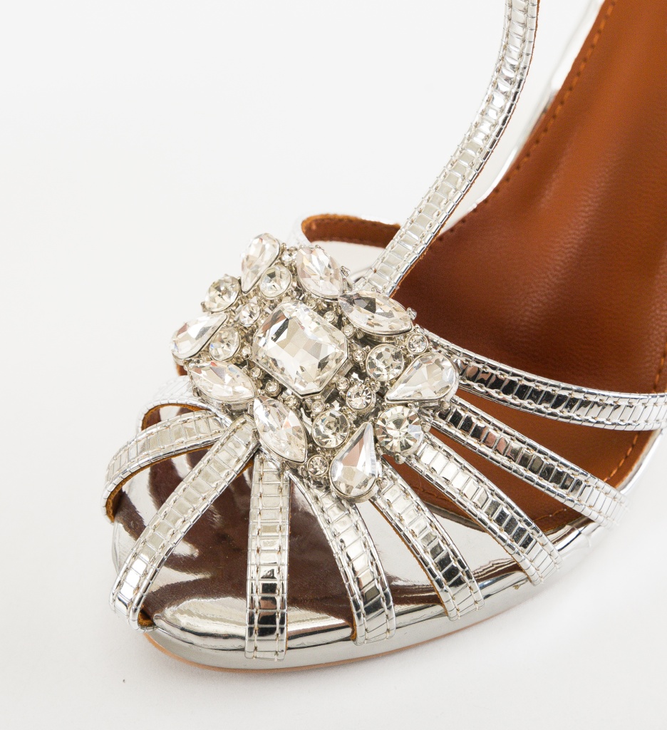 Sandale cu Toc Argintii Ghimli - Look Elegant - imagine 7