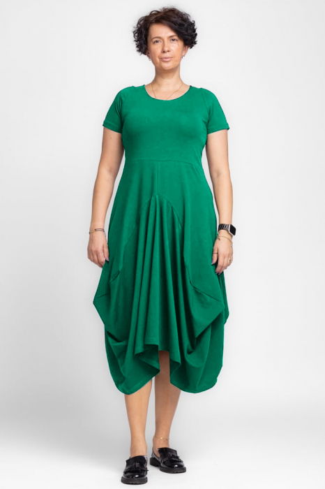 Rochie Tricot Asimetrică Verde Smarald - Pierino