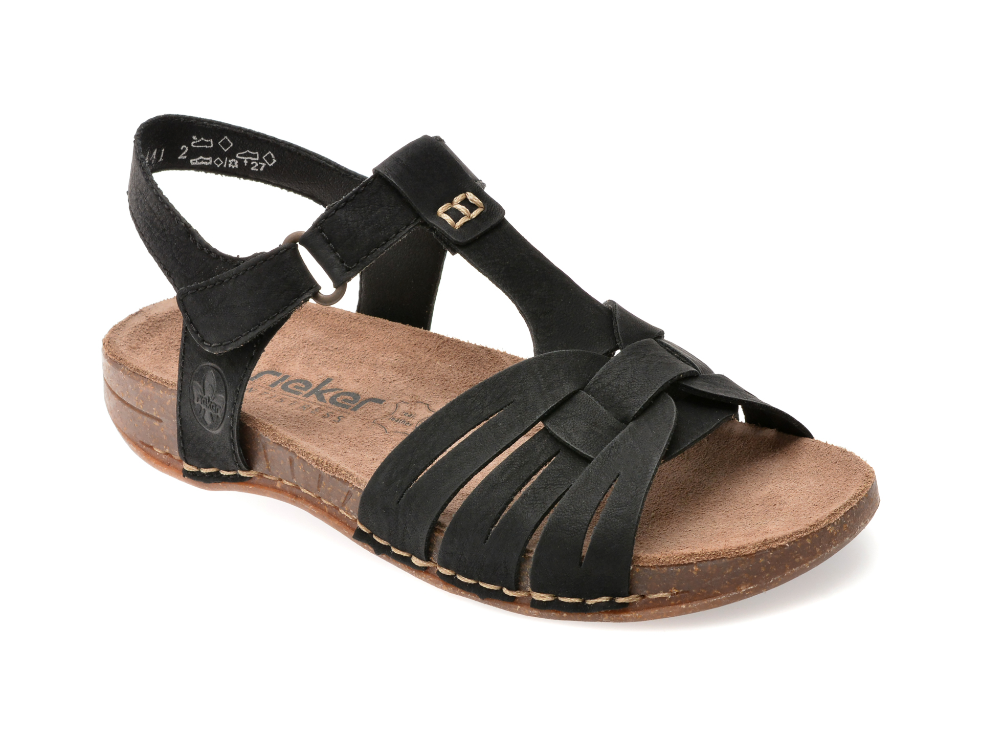 Sandale RIEKER negre din piele ecologică