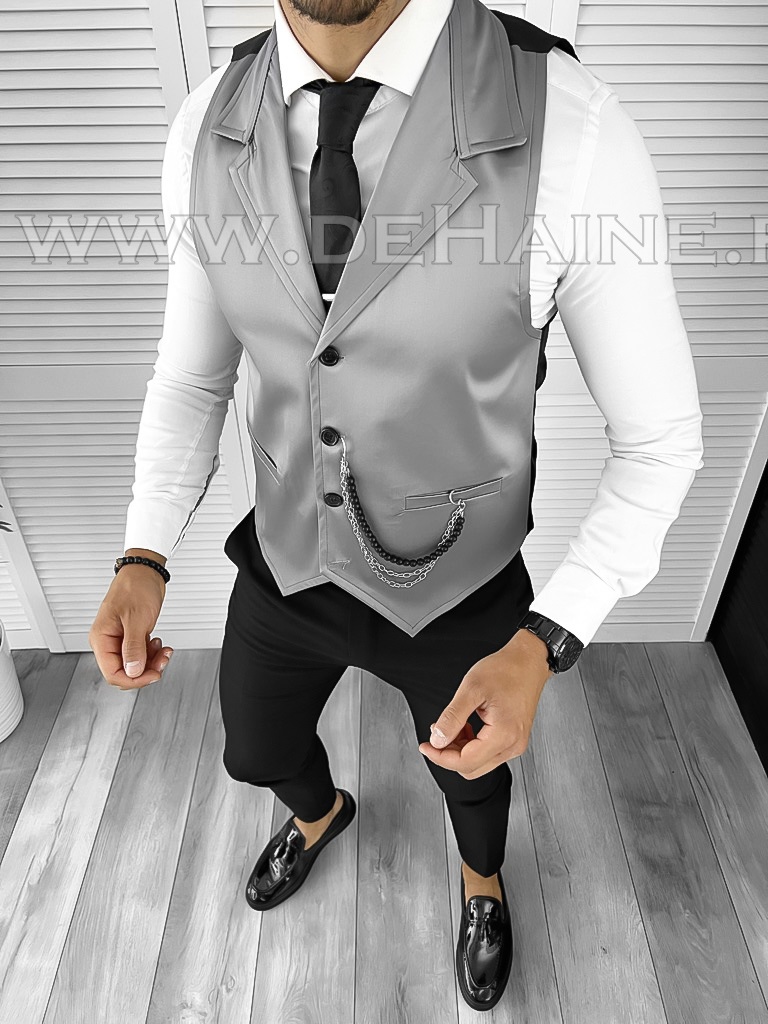 Vesta Eleganta Slim Fit Gri Barbati