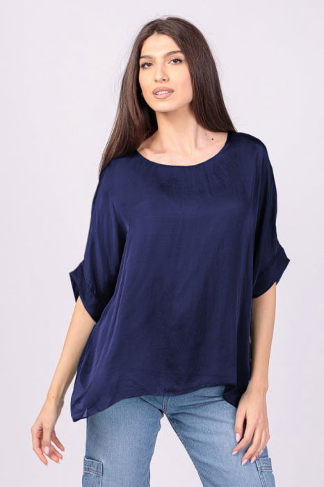 Bluza Shopika Matase Bleumarin cu Funda Eleganta