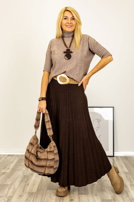 Pulover Shopika ribbed cu guler înalt, bej