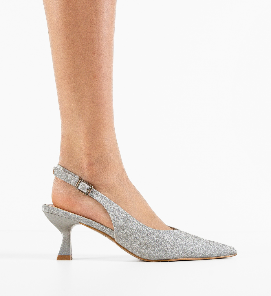 Pantofi Bonnay Argintii Eleganți cu Toc - imagine 5