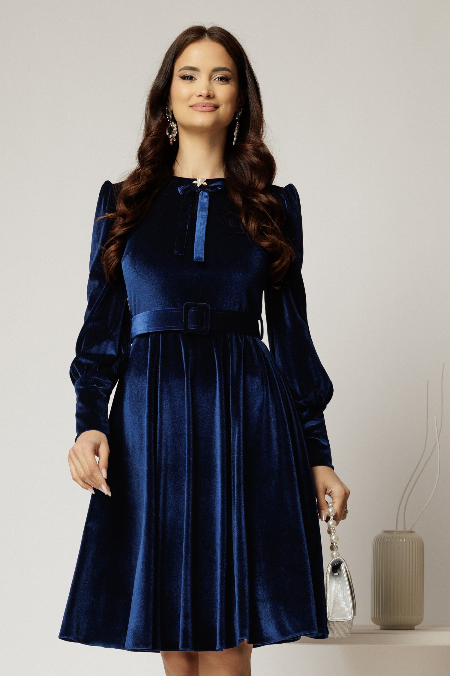 Rochie Eleganta din Catifea Bleumarin - DY Fashion