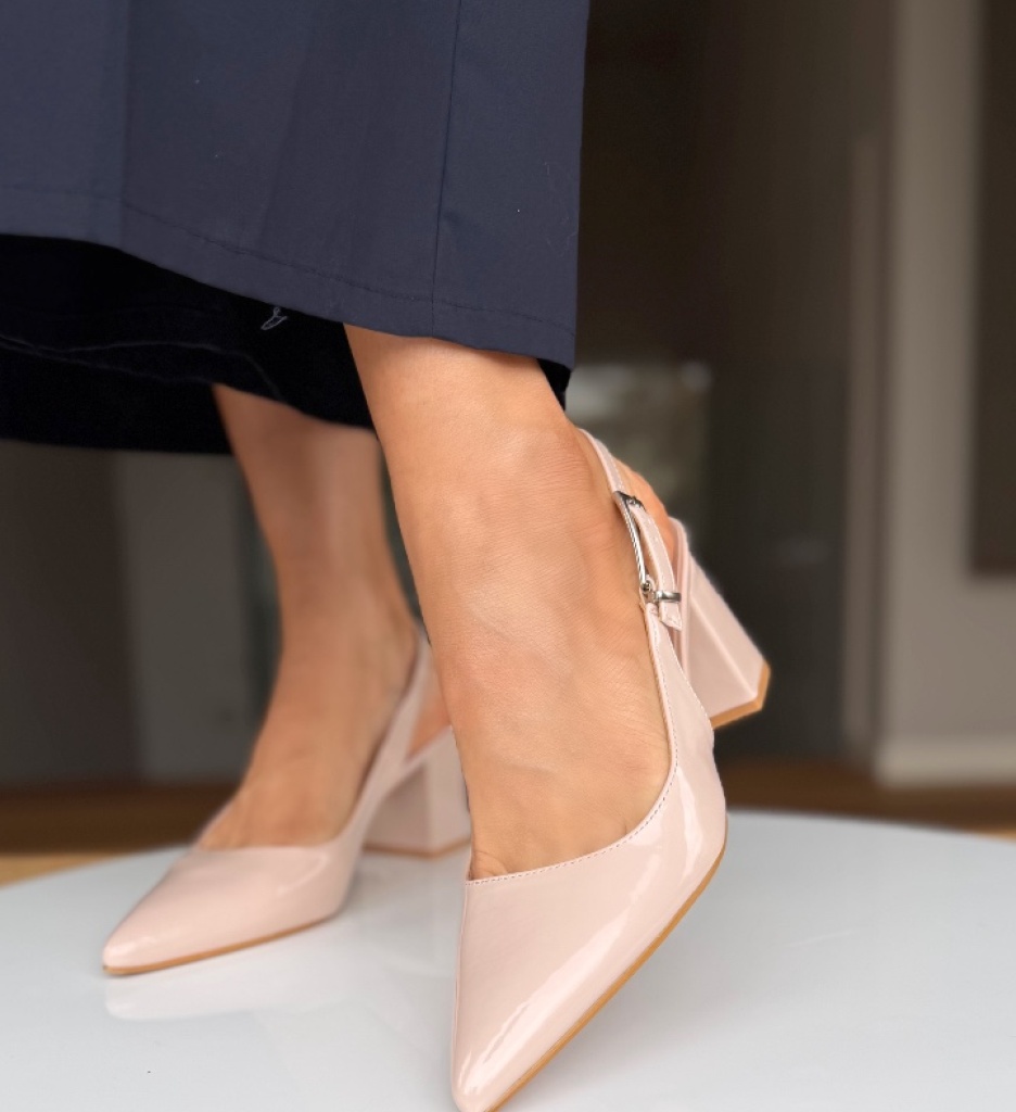 Pantofi dama Kan Bej eleganți cu toc - imagine 2