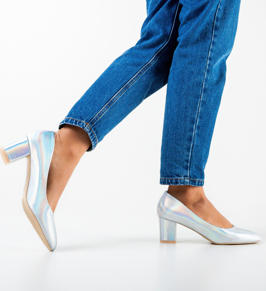 Pantofi Toc Argintii Eleganți - Stil Feminin - imagine 3