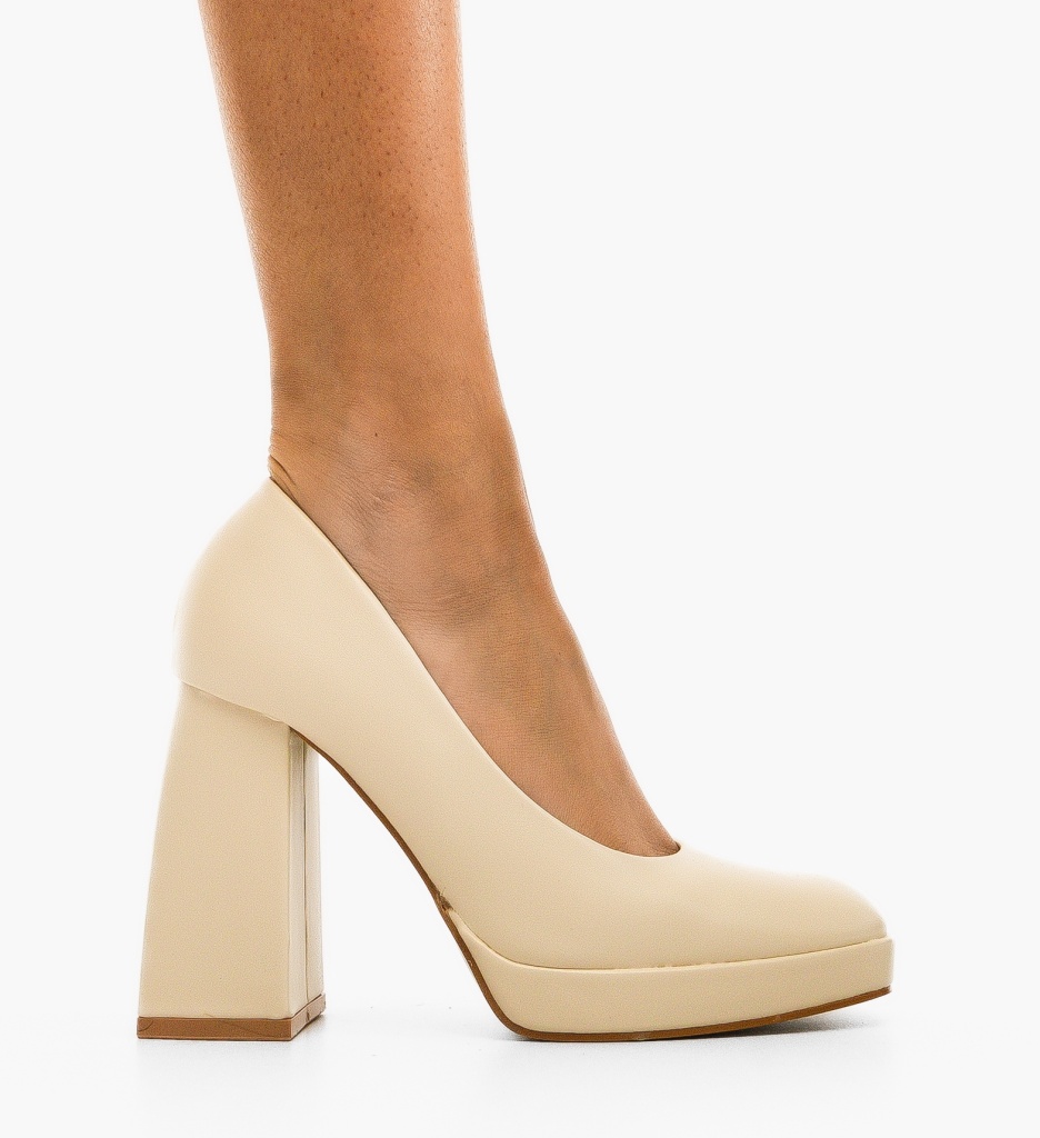 Pantofi Davis Bej eleganți cu toc confortabil - imagine 4