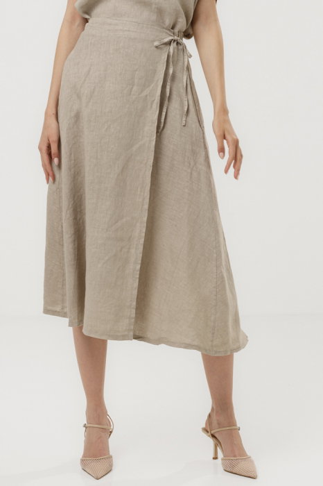 Fusta midi in stil petrecut din in, bej