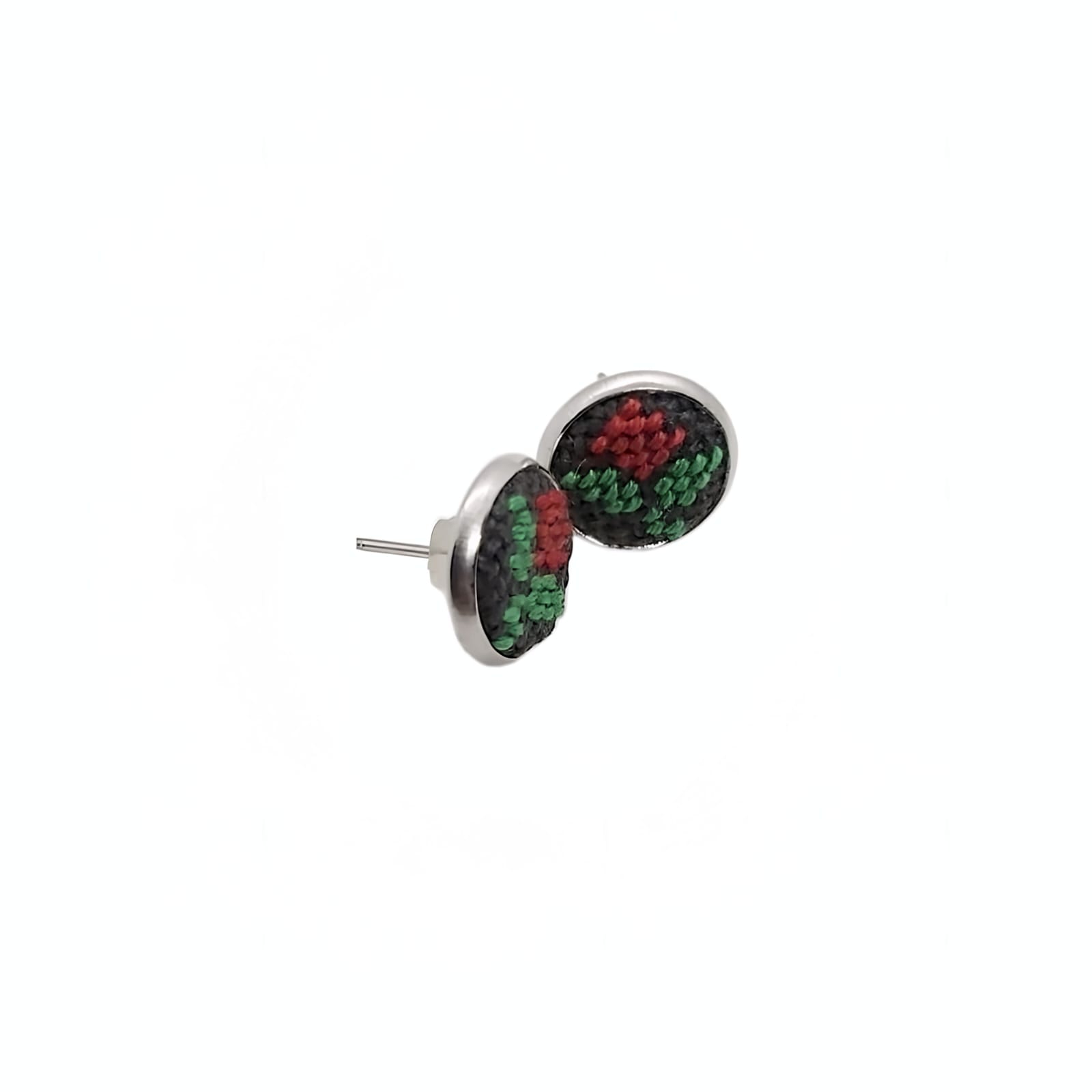 Cercei inox tip surub cu broderie florala, diametru 10 mm