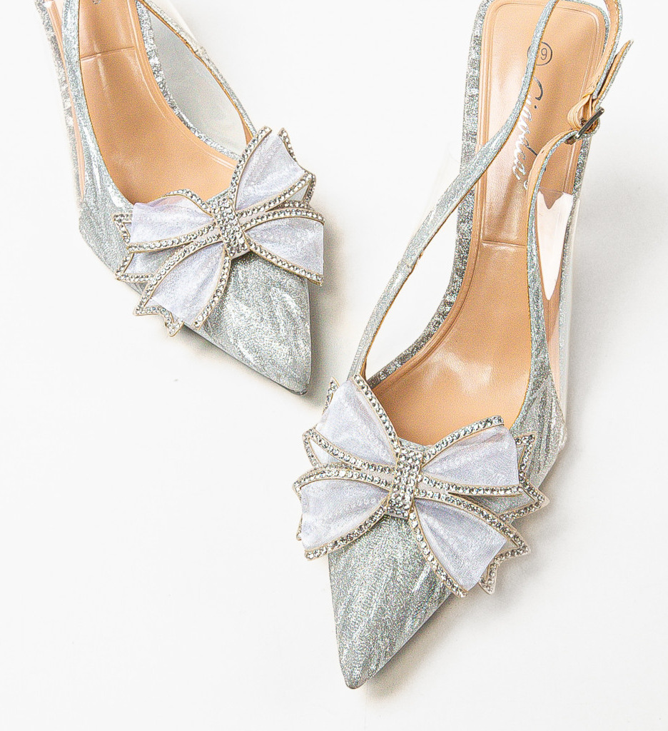 Pantofi Dama Argintii cu Toc Eleganți - imagine 7
