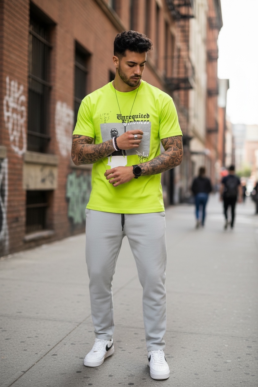 Tricou Barbati Neon Galben Slim | Fashion - imagine 2