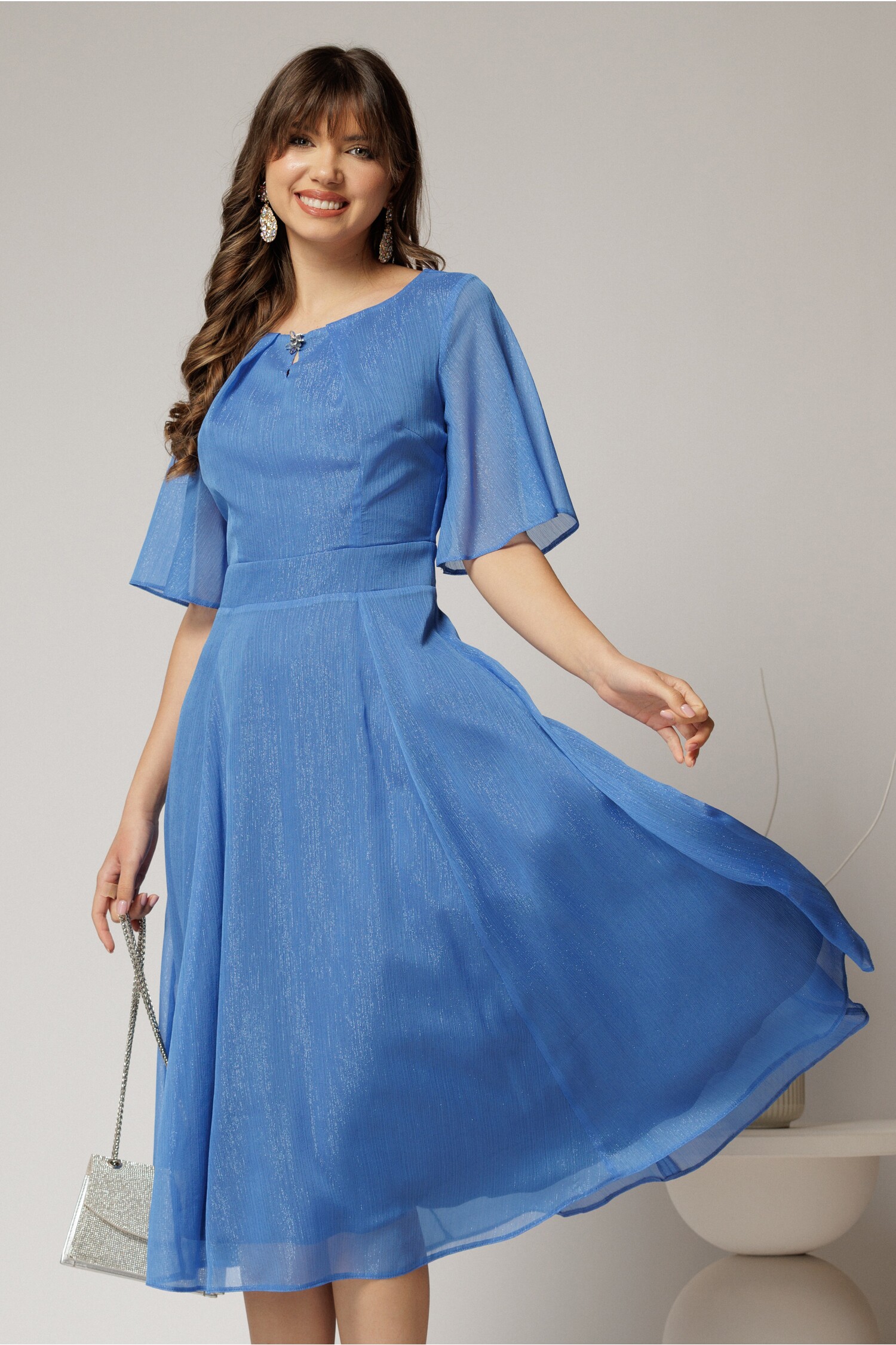 Rochie DY Fashion Midi Bleu Voal cu Lurex Eleganta