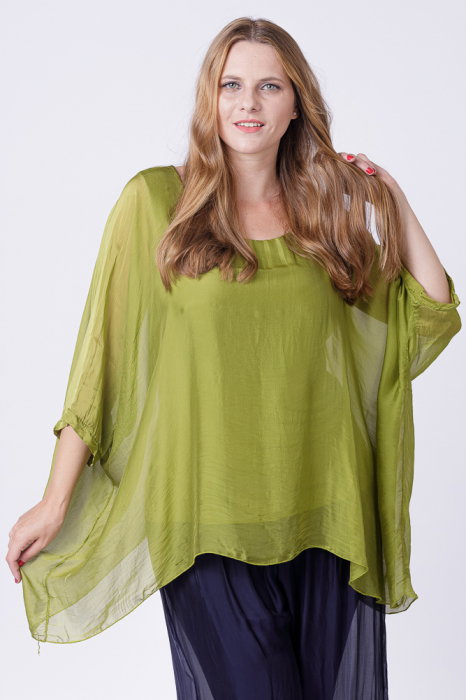 Bluză Mătase și Vascoză Verde Oliv | Shopika