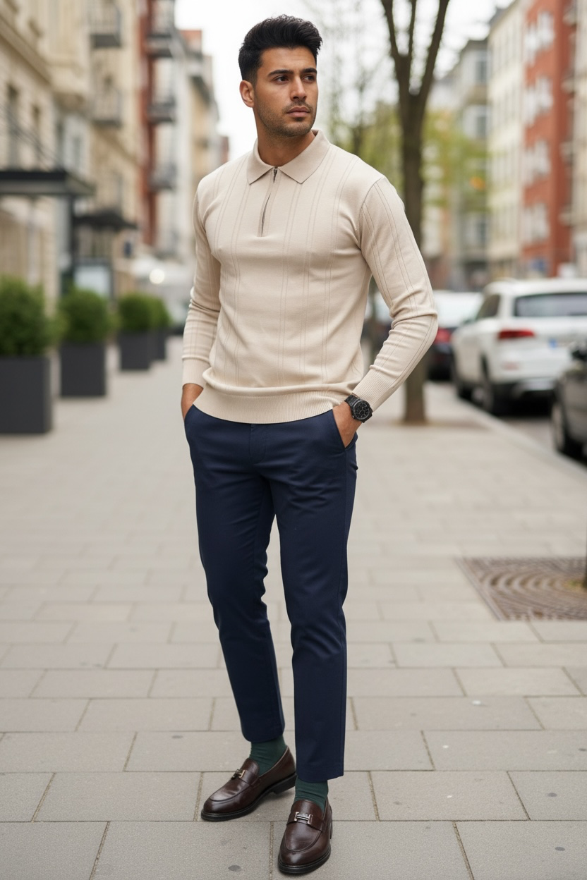 Bluza barbati bej slim fit S1212 D2-2.1