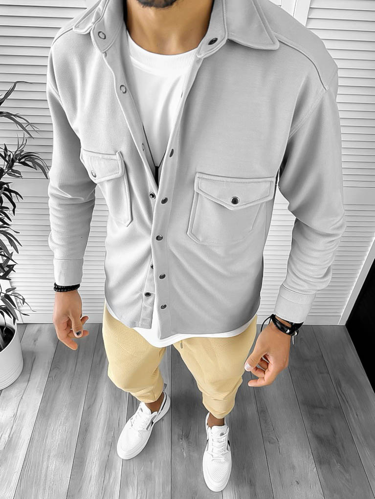 Cămașă Bărbați Slim Fit Gri Casual