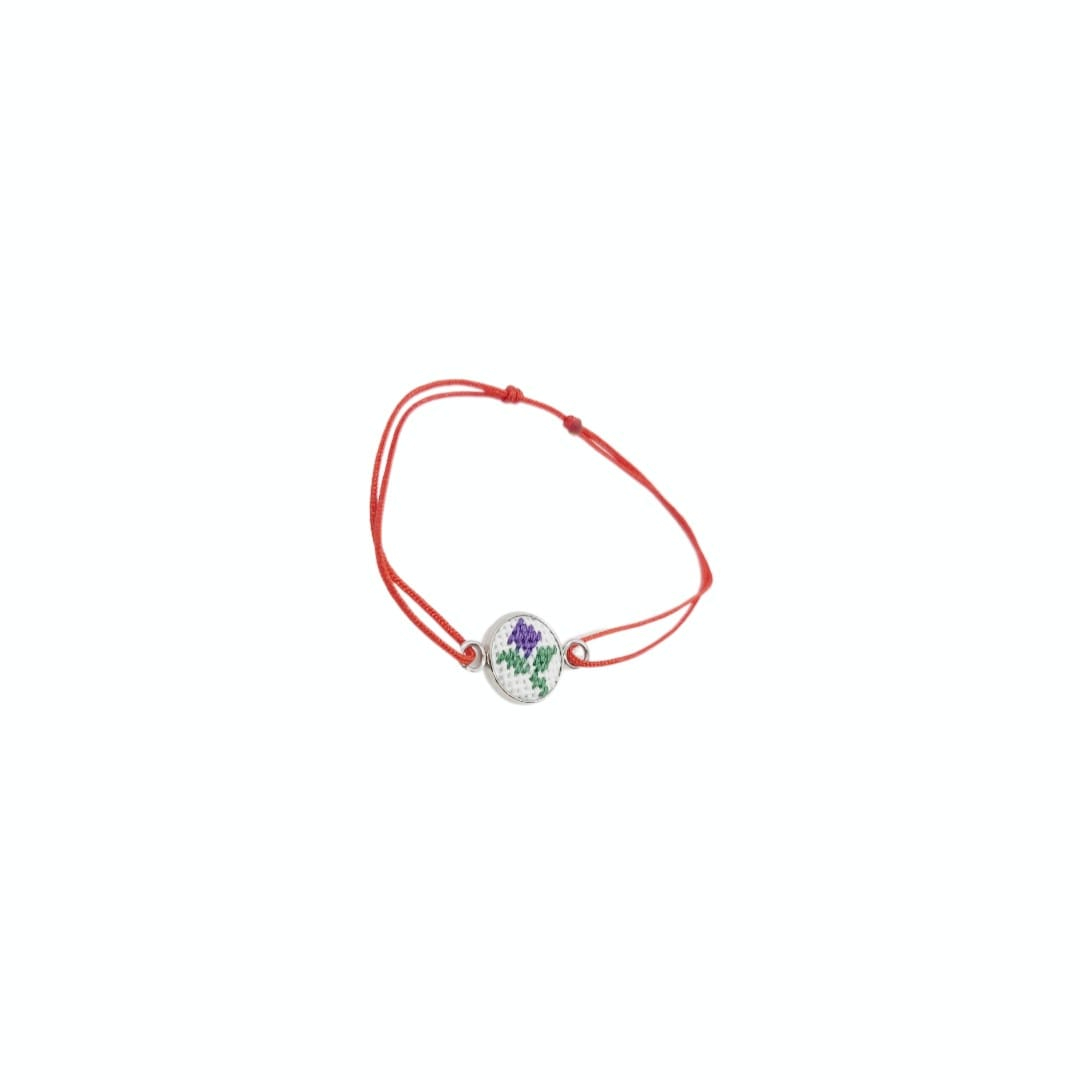 Bratara din inox cu broderie traditionala snur reglabil rosu