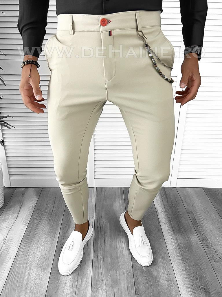 Pantaloni Eleganți Bărbați Bej din Bumbac 100%