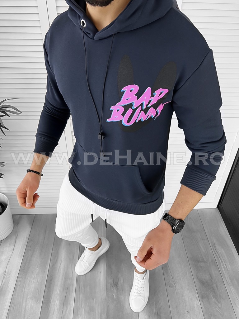Hanorac Barbati Bleumarin Slim Fit cu Imprimeu