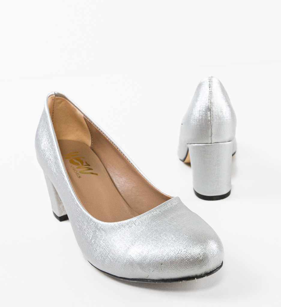 Pantofi Argintii cu Toc Elegant - imagine 6