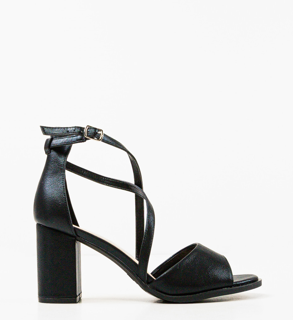Sandale Ervans Negre cu Toc Elegante - imagine 3