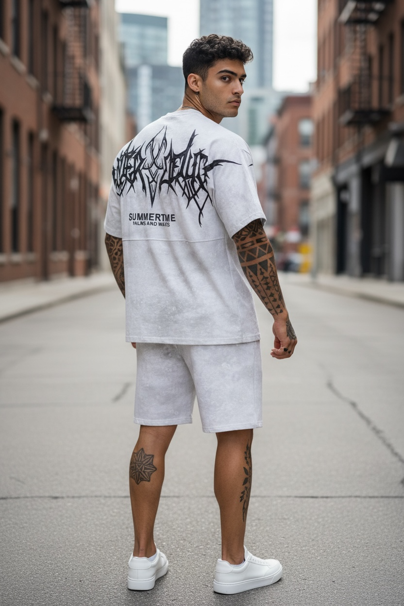 Compleu de vara tricou oversize + pantaloni alb 2373 23-5.2