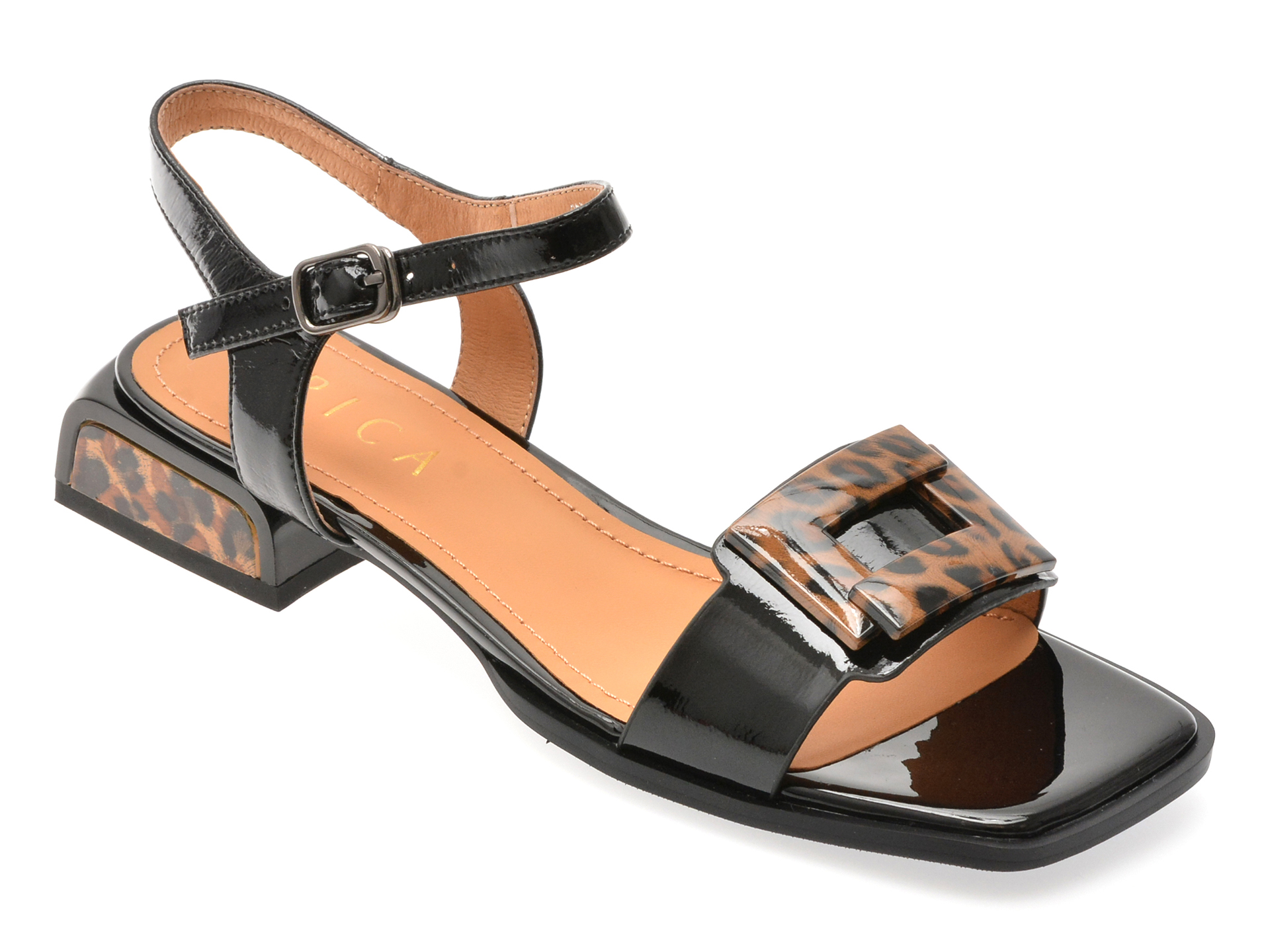 Sandale EPICA Negre din Piele Lacuită - Eleganță Premium