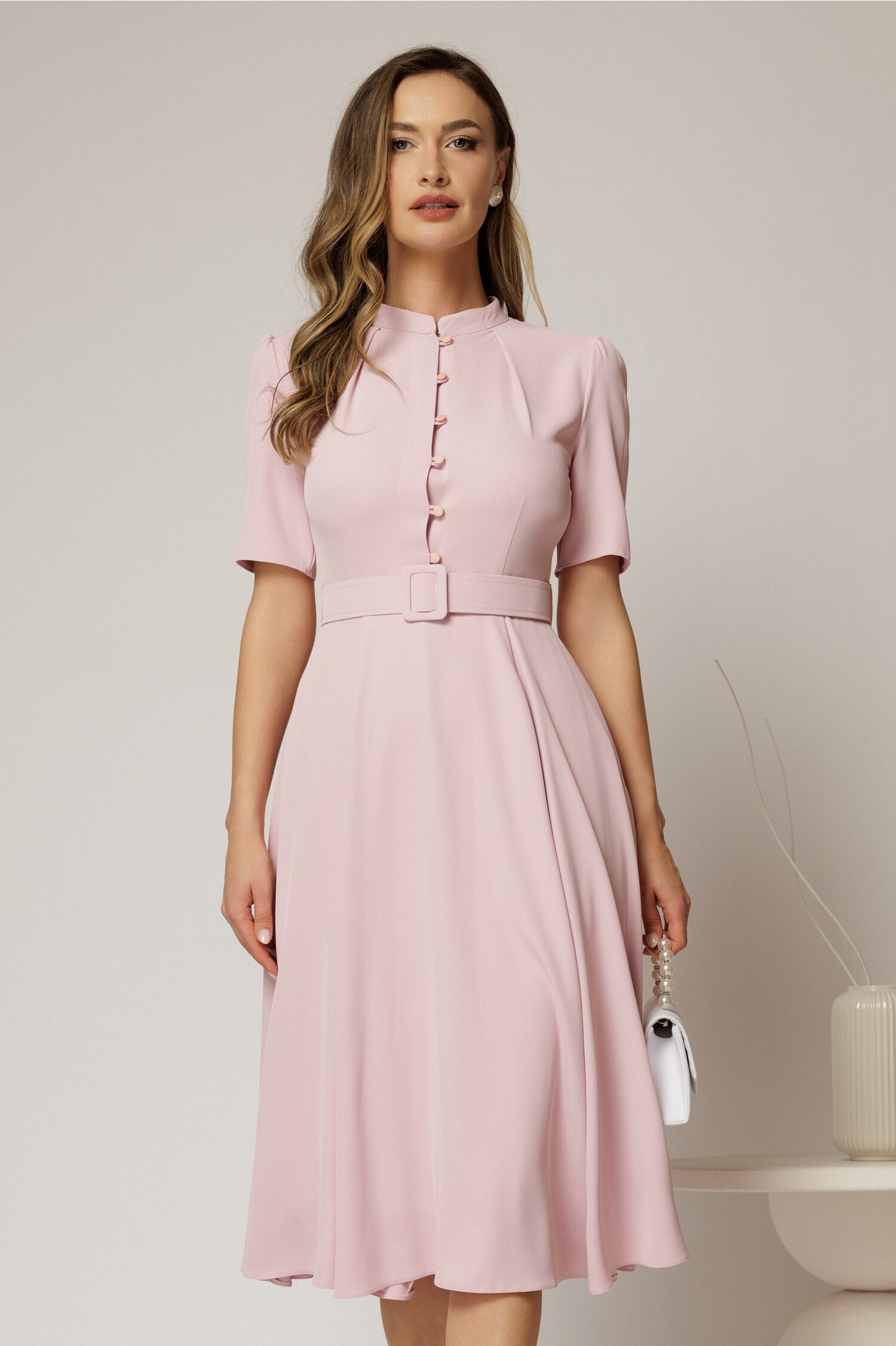 Rochie DY Fashion Midi Roz Triplu Voal Eleganta