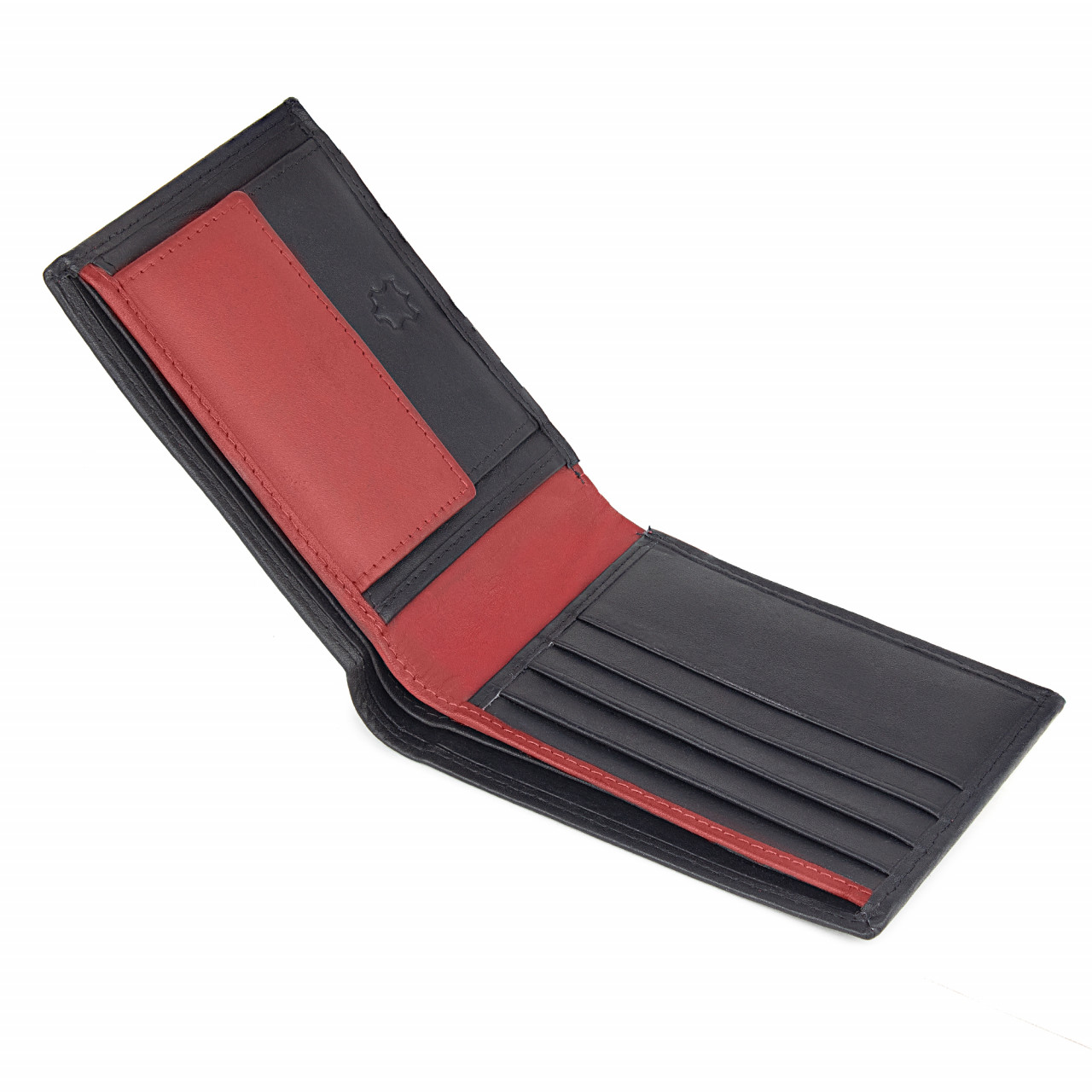 Portofel Barbati Ronno Piele Naturala, Negru-Rosu - imagine 3