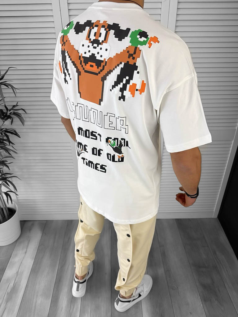 Tricou Barbati Alb Oversize cu Imprimeu | Modern