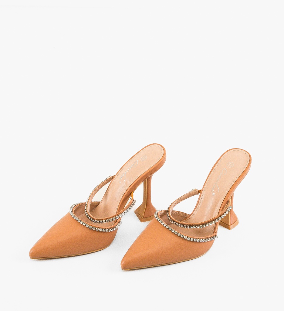 Pantofi Dama Leslie Portocalii cu Toc Eleganți - imagine 4